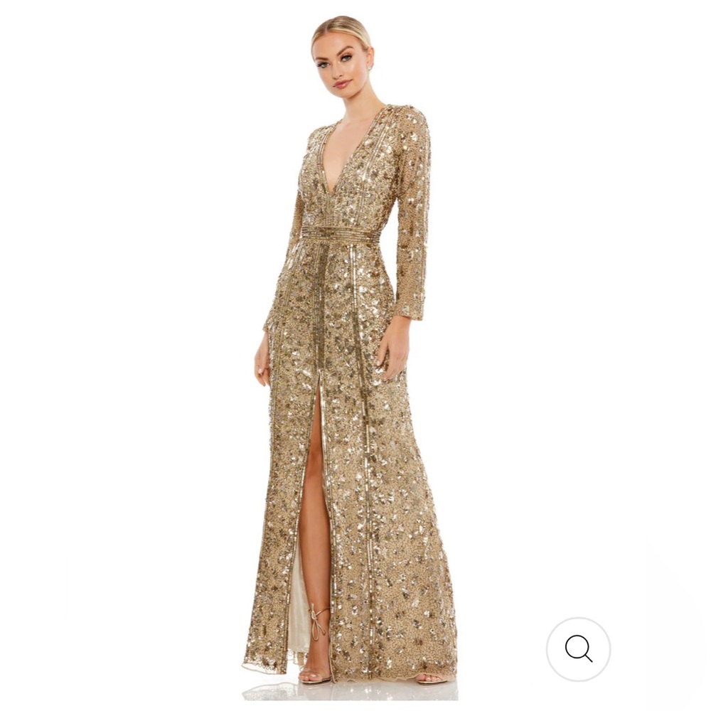 Embellished Front Slit Long Sleeve Gown